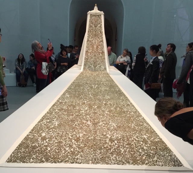 Long train of the Karl Lagerfeld for Chanel wedding gown