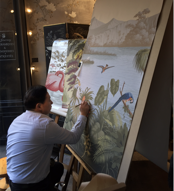 hand-painting wallpaper at de gournay